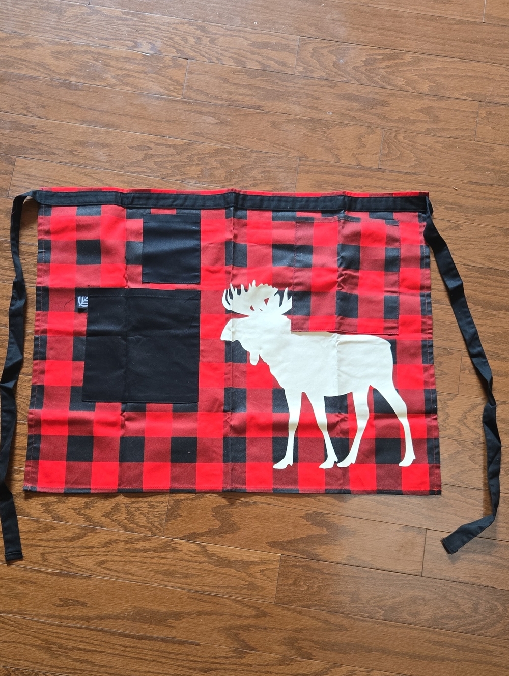 Buffalo Plaid Red and Black Apron with White Moose Accent